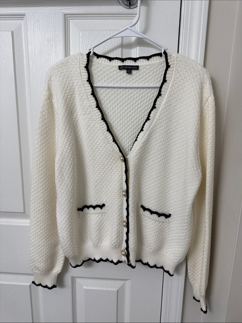 Adrianna Papell White Cardigan with Black Trim